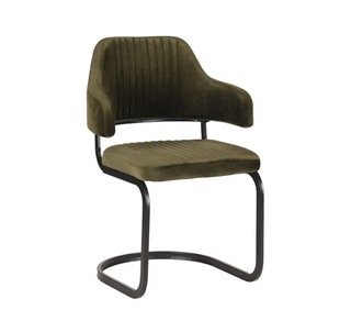 Set van 3 eetkamerstoelen, army velvet, zwart metalen onderstel